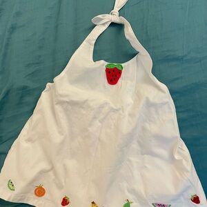 NWT Gymboree Kids Cute White Fruity Strawberry Embroidered Apron top Girl Sz 4T